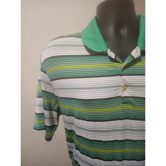 Nike Golf Tour Performance Green Gray Striped Dri Fit Casual Polo Shirt Large L - Picture 4 of 14